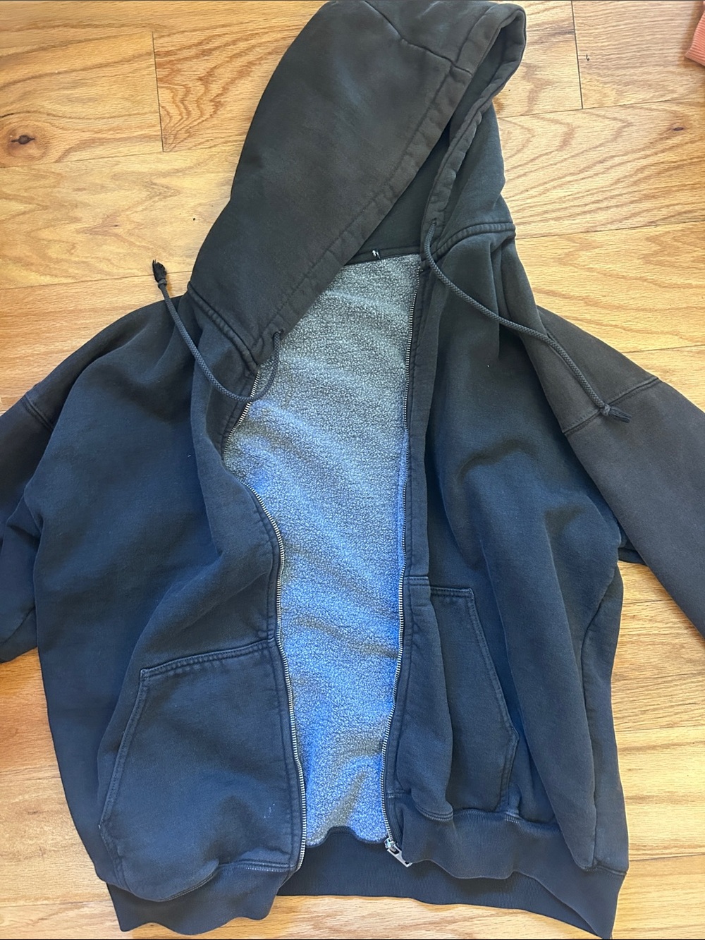 Black Hooded Zip-Up Jacket with Sherpa Lining